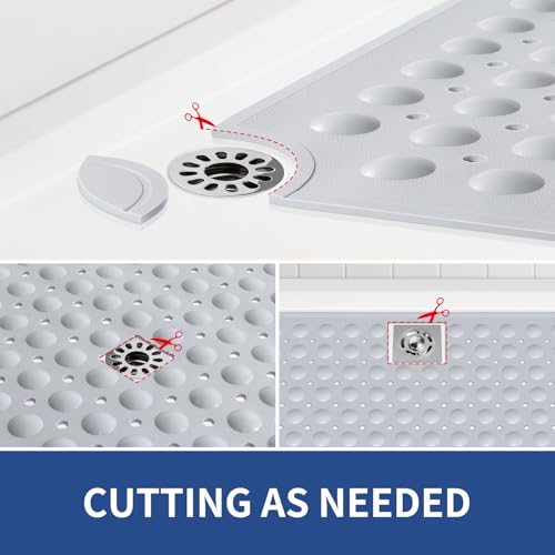 OTHWAY Extra Large Shower Mat 47"x 32", TPE Non Slip Shower Mat for Shower Stall, Inside Walk in Shower Mats with Drain Holes Suction Cups, Anti-Slip for Elderly (Light Grey) - color: Light Grey