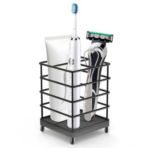 Toothbrush Holders with Quick Drying Mat—Black DiatomiteToothbrush and Toothpaste Holder for Bathroom—3 Slots Openwork Design Bathroom Counter Organizer for Electric Toothbrush,Razor, Toothpaste - size: Small