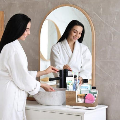 Toothbrush Holders for Bathrooms Countertop Organizer (Wood Grain) | Easy To Clean, Drainage, Non-Slip, Detachable, Kids Electric Toothbrush and Toothpaste Holder - color: Wood Grain