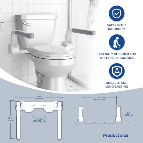 ZEAGUS Width Adjustable Toilet Safety Rails - 500lb Toilet Safety Frame | Grab Bars, 60° Adjustable & Space-Saving Toilet Assist Arms for Seniors, Disabled, Elderly, Mobility-Impaired