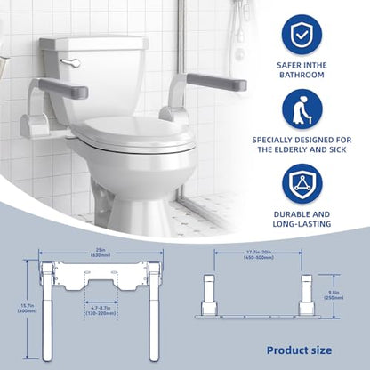 ZEAGUS Width Adjustable Toilet Safety Rails - 500lb Toilet Safety Frame | Grab Bars, 60° Adjustable & Space-Saving Toilet Assist Arms for Seniors, Disabled, Elderly, Mobility-Impaired