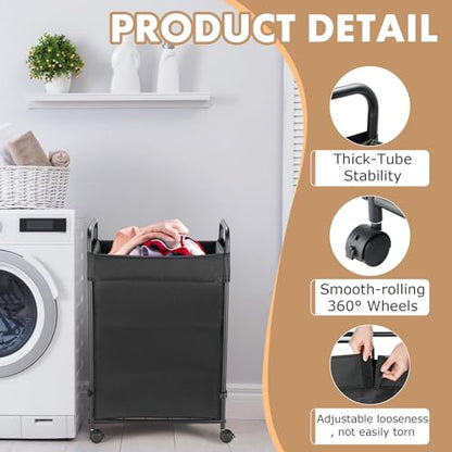 120L Laundry Hamper with Wheels, Rolling Laundry Sorter cart with Metal Frame and Removable Liner, Dirty Clothes Hampers for Bedroom, Laundry Room, Bathroom - size: L