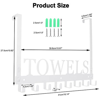 Azmoncy Over The Door Hooks, Heavy Duty Wall Mount Towel Hanger with 8 Hooks for Bedroom, Bathroom, Kitchen Towels, Silver - color: Silver