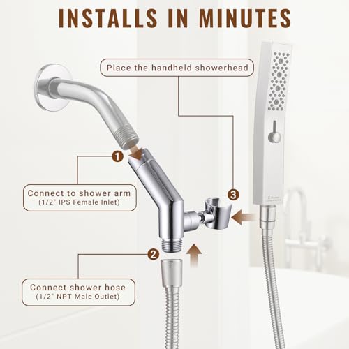 G-Promise All Metal Shower Head Holder, Wide Adjustable Range (Chrome) | Solid Brass, Extra-Wide Adjustable Angle Range, Shower Rack Compatible, Anti-Leak, Easy Install, Universal Replacement Part