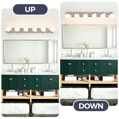 45 Inches Bathroom Vanity Light, 6-Light Chrome Bathroom Light Fixtures Over Mirror, Bathroom Light Shower Lamp with Milky White Square Glass Shade, Modern Farmhouse Lighting Fixtures - color: Chrome, size: 45 Inch : 6-lights
