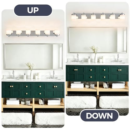 45 Inches Bathroom Vanity Light, 6-Light Chrome Bathroom Light Fixtures Over Mirror, Bathroom Light Shower Lamp with Milky White Square Glass Shade, Modern Farmhouse Lighting Fixtures - color: Chrome, size: 45 Inch : 6-lights