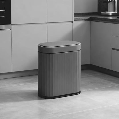ELPHECO Bathroom Trash Can with Automatic Lid, 2 Gallon, Cement Grey Black | Motion Sensor Garbage Can, IPX5 Waterproof Slim Plastic Wastebasket, Smart Trash Bin for Bedroom, Bathroom and Office - color: Cement Grey Black