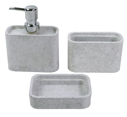 Hymmah Marble Pattern Bathroom Accessories Set, Toothbrush Holdr Set, 3 Pieces Resin Bathroom Set with Toothbrush Holder, Soap Dispenser, Soap Dish,Tumbler(Grey) - color: Grey