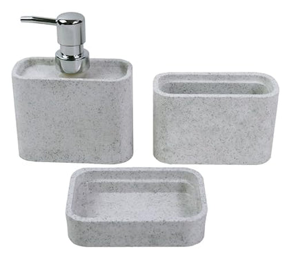 Hymmah Marble Pattern Bathroom Accessories Set, Toothbrush Holdr Set, 3 Pieces Resin Bathroom Set with Toothbrush Holder, Soap Dispenser, Soap Dish,Tumbler(Grey) - color: Grey