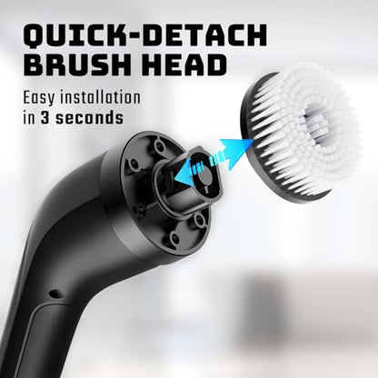 Electric Spin Scrubber, 2-Speed Cleaning Brush, Extendable Handle (Black) | Includes 7 reusable brush heads and an IPX7-rated design for cleaning bathrooms, showers, kitchens, tile, floors, and grout - color: Black