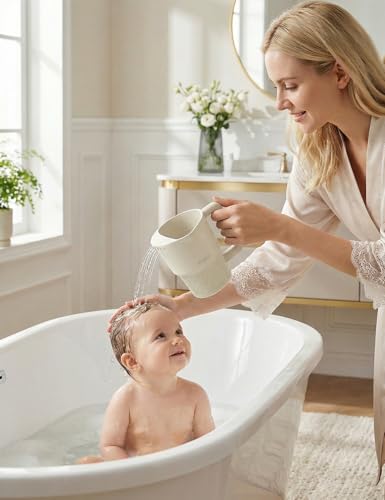 Roslim Silicone Baby Bath Rinse Cup, Shampoo & Body Rinser with Easy-Grip Handle for Rinsing Hair and Body Washing, Lightweight, Non-Toxic for Babies, Toddlers, Kids (White) - color: Cloud Dancer White