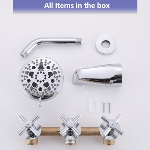 3 Handle Tub Shower Faucet Chrome Tub and Shower Trim Kit with Rough-in Valve Bathtub Shower Faucet Set with Tub Spout Wall Mounted - color: Chrome, style: Style A