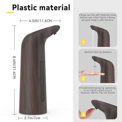 Automatic Soap Dispenser, 13oz/400ml for Bathroom & Kitchen | 4-Level Adjustable Touchless Hand Soap Dispenser ,Battery Operated Electric Dispenser, Plastic Material Soap Holder - color: Deep Grain
