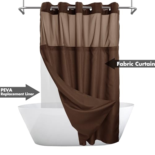 River Dream No Hook Shower Curtain with Snap-in Liner Set, Brown, 71x74 | Snap on/off Waterproof PEVA Liner, See Through Top Window, Slub Textured, Hotel Style Shower Curtain Set, Standard Size - color: Chocolate, size: 71"W x 74"L (Pack of 1)