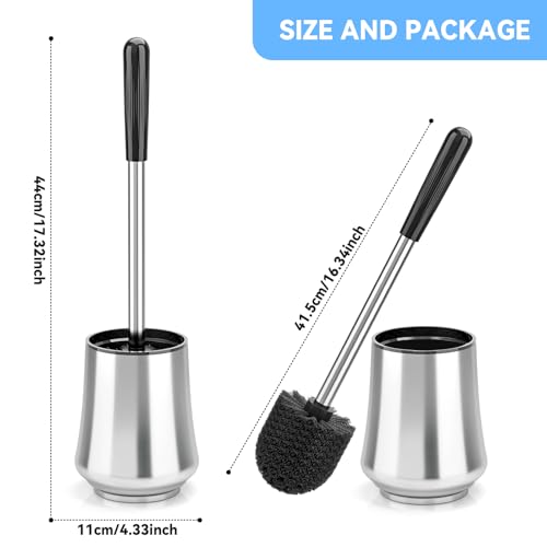 Toilet Brush, Toilet Brush and Holder Sliver Toilet Bowl Brush with Durable Bristles Modern Holder Toilet Scrubber Toilet Brush Set for Bathroom Cleaning