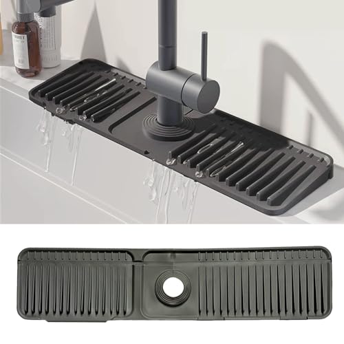 STARGAZ STARGAZ Silicone Faucet Mat For Kitchen Sink,Sink Back Splash Guard, Faucet Draining Mat,Kitchen Sink Rubber Mat,Bathroom Sink Sink Mat,Soap Dish,Silicone Sink Protector(24”×5.5”) - color: Black, size: 24”×5.5”
