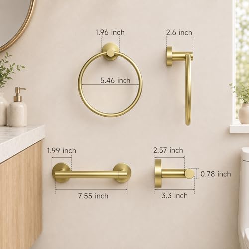 Toilet Paper Holder and Hand Towel Ring Bathroom Set | Brushed Gold,Stainless Steel,Wall Mount,Bathroom Accessories,Hand Towel Ring and Toilet Paper Holder Set,Easy to install - color: Brushed Gold