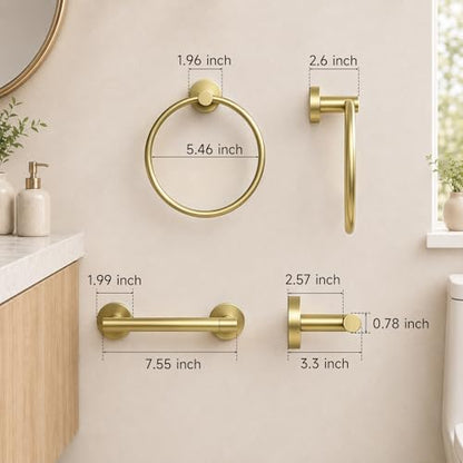 Toilet Paper Holder and Hand Towel Ring Bathroom Set | Brushed Gold,Stainless Steel,Wall Mount,Bathroom Accessories,Hand Towel Ring and Toilet Paper Holder Set,Easy to install - color: Brushed Gold