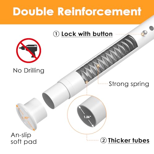 Tension Curtain Rod 43-104 Inches Extra Long White Heavy Duty | Tension Rods Adjustable Curtain Rod No Drilling Spring Loaded Tension Rod for Windows Patio Curtains and Non Slip - color: White, size: 43 to 104 inches