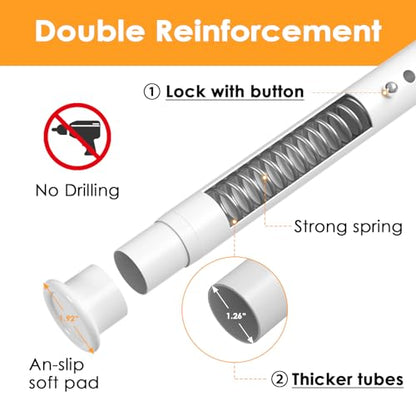 Tension Curtain Rod 43-163 Inches Extra Long White Heavy Duty | Tension Rods Adjustable Curtain Rod No Drilling Spring Loaded Tension Rod for Windows Patio Curtains and Non Slip - color: White, size: 43 to 163 inches