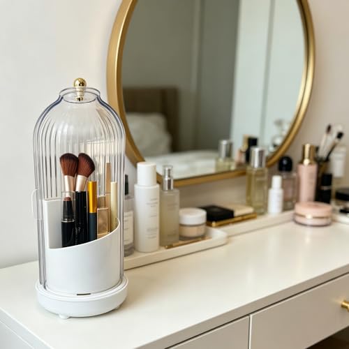 Dustproof Toothbrush Holders with Cover, Rotating Drainage Electric Toothbrush Organizer for Bathroom, 3 Slots Makeup Brush Holder with Sliding Lid for Vanity (Pure White) - color: Pure White