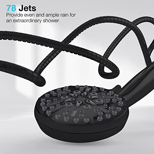Matt Black Shower Head with Handheld Spray High Pressure-Multifunction Strong Flow Rain Massage Showerhead with Extra long Hose and Adjustable Overhead Holder – La Mejor Regaderas Modernas Para Ducha - color: Matte Black, style: 5 Modes