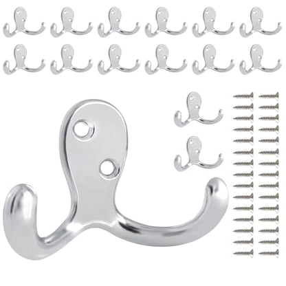15 Pack Coat Hooks Wall Hooks for Hanging, Heavy Duty Double Prong Metal Hook Wall Mounted for Living Room, Bathroom, Kitchen, Bedroom for Coat, Bag, Scarf, Towel, Hat, Key, Cup (Silver) - color: Silver-15pack