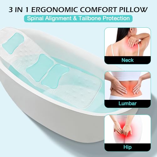Full Body Bath Pillow for Bathtub, Thick Soft Tub Cushion with Non-Slip Suction Cups Dual Hooks, Luxury Spa Pillow for Neck Back and Hip Support, 55" x 18" - color: White