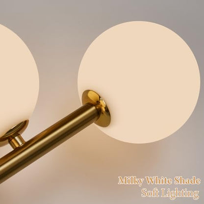 Modern Bathroom Vanity Light Fixtures,LED Brushed Gold Wall Sconce Lighting | 5 Lights Milk Glass Globe Vanity Light,Brushed Gold Bathroom Vanity Light,Dimmable Brass Mid Century Wall Sconces over Mirror - color: Gold Milk Glass, size: Integrated LED