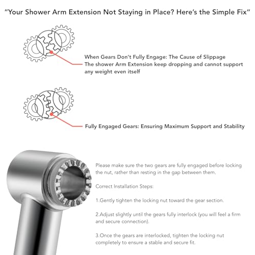 15 Inch Extra Long Adjustable Shower Head Extension Arm With Locking Set Screw, Singing Rain 304 Stainless Steel Angle Height Adjustable, G1/2 Universal Connector Compatible (Nickel Brushed) - color: 2. Nickel Brushed, style: 15 inch
