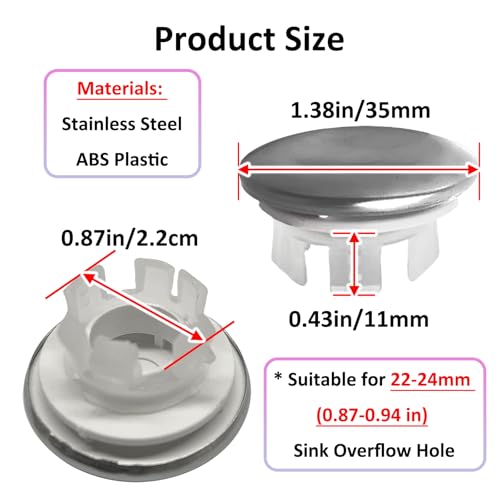 4 Pack Stainless Steels Sink Trim Overflow Covers,2-Layer Basin Sink Overflow Rings Round Hole Insert in Cap,Sink Over flow Cover Hole Insert Cap for Kitchen Bathroom - style: 2-layer Concave