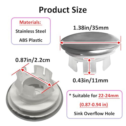 4 Pack Stainless Steels Sink Trim Overflow Covers,2-Layer Basin Sink Overflow Rings Round Hole Insert in Cap,Sink Over flow Cover Hole Insert Cap for Kitchen Bathroom - style: 2-layer Concave