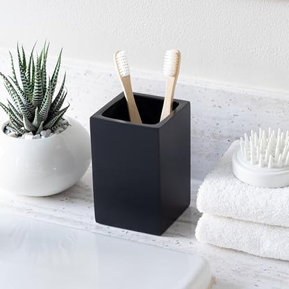 Yew Design Matte Black Bathroom Toothbrush Holder Cup - Square - color: Square Matte Black