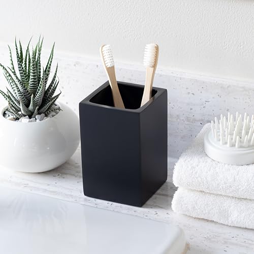 Yew Design Matte Black Bathroom Toothbrush Holder Cup - Square - color: Square Matte Black