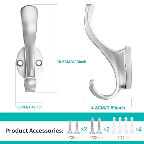 Coat Hooks Heavy Duty - Easy to Install Metal Towel Hooks Fashionable Wall Hooks for Hanging Hat, Towel, Key, Robe, Scarf, Bag, Cap (6 PCS Silver) - color: argent