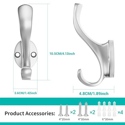 Coat Hooks Heavy Duty - Easy to Install Metal Towel Hooks Fashionable Wall Hooks for Hanging Hat, Towel, Key, Robe, Scarf, Bag, Cap (6 PCS Silver) - color: argent