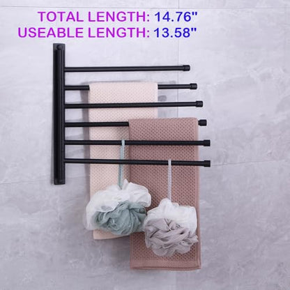 Swivel Hand Towel Bar Bathroom Swing Hanger Towel Rack Holder Matte Black Finish, Wall Mounted, 6-Arm - color: Black