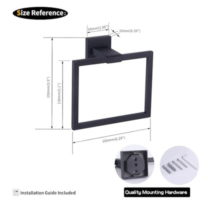 GERZWY Matte Black Bath Towel Ring Bathroom Towel Holder Towel Rack Wall Mounted Stainless Steel Contemporary Style JG1916-2BK - color: Black