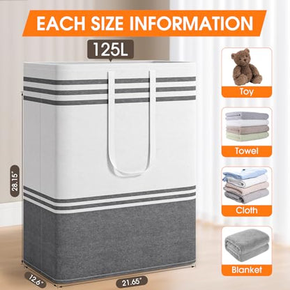 3 Pack Large Laundry Baskets, Laundry Hampers, Freestanding Waterproof Collapsible Clothes Bag with Extended & Reinforced Handles - Clothes Basket for Dorm, Bathroom, Home (125L) - size: 3 x 125L