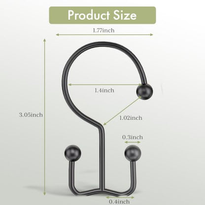 Shower Curtain Hooks Black Double Shower Curtain Hooks, Shower Curtain Rings Sturdy Stainless Steel Shower Hooks for Bathroom Shower Curtain Rod, 12Pcs Shower Curtain Hangers - color: Black, style: Double Hooks-2