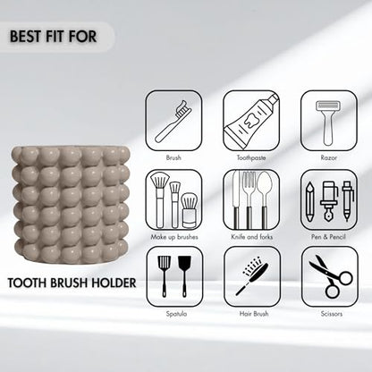 Better Trends 2-Piece Bathroom Accessory Set 400mL Refillable Soap Dispenser with Rustproof Pump 2-Slot Toothbrush for Vanity, Sink & Countertop Organization Beige Nova Collection - color: Beige