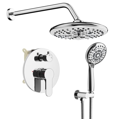 SR SUN RISE Shower Faucet - 10 Inch Multifunctional High Pressure Shower Head System with Handheld Shower Head Fixtures - Valve Included - Polished Chrome - color: Polished Chrome, size: 10 Inch