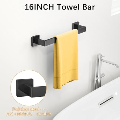 Bathroom Hardware Accessories Set, 10 Piece Towel Bar Set, Matte Black | Black Bathroom Hardware Set Stainless Steel, Towel Racks for Bathroom Wall Mounted Towel Holder Set,16 inch - size: 16 Inch