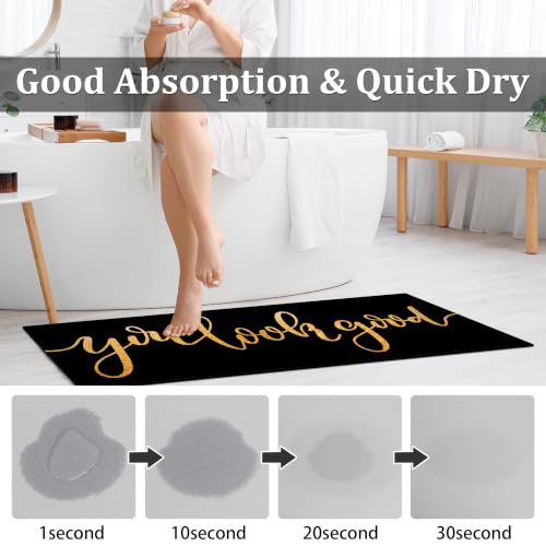 Black and Gold Bathroom Rugs Long You Look Good Bath Mats Funny Bathroom Decor Non Slip Floor Mat Absorbent Quick Dry Bath Rugs for Sink Shower Bathtub 17X47 Inch - size: 1'5" x 3'11" (Rectangular)