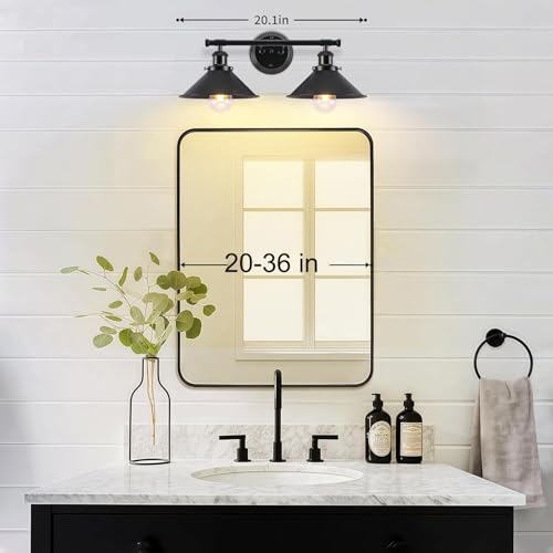 Black Bathroom Light Fixture, 2-Light Farmhouse Vanity Lights for Bathroom | Solid Metal, 20" Matte Black Bathroom Light Fixtures, Industrial Wall Sconce, Vanity Lighting Fixtures over Mirror Kitchen - size: 2-Light