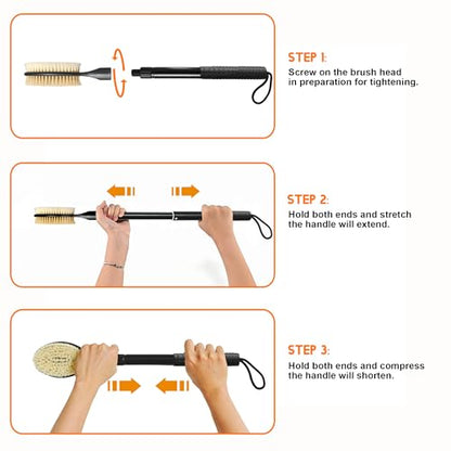 Back Scrubber with Soft and Stiff Bristles, 17''-25'' Long Handle Dual-Sided Shower Brush for Body for Deep Cleaning