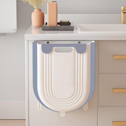 1pc Hanging Trash Can with Cabinet Hook, Plastic Foldable Collapsible Waste Bin, Small Wall Mounted Garbage Bin for Kitchen Cabinet Door - Blue - color: Blue