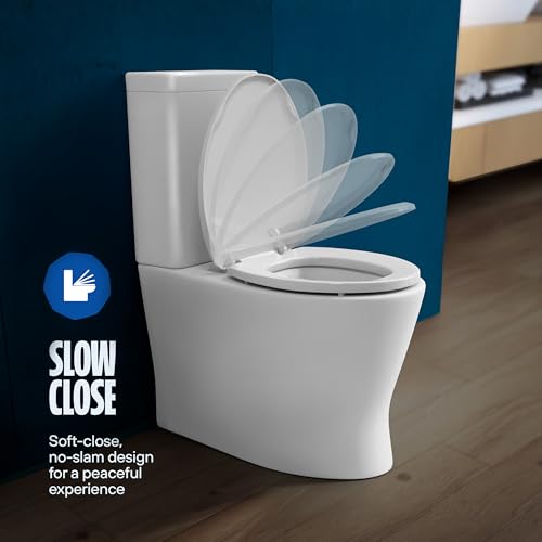 Highcraft W4TSPR Round Plastic Toilet Seat Slow Close ? Easy Remove, White - color: White, size: Round Plastic