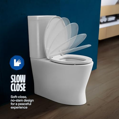 HIGHCRAFT Premium Round Toilet Seat with Slow-Close Design, Adjustable Hinges & Quick Removal Mechanism - Molded Plastic Toilet Seat - Fits Standard Round Toilets - Toilet Seat in White - color: White, size: Round