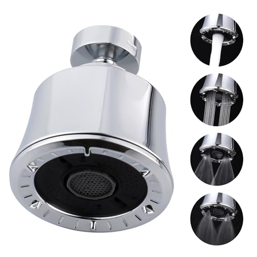 Kitchen Sink Faucet Head 4-Mode, 360° Swivel Faucet Aerator Adapter, Chrome | 55/64" Female Faucet Sprayer Head for Bathroom & Kitchen, Big Angle Rotating Metal Ball Joint, Extra 15/16" Metal Adapter - color: Polished Chrome, style: 1 Swivel Joint